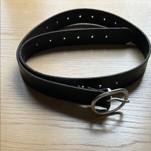 Lucky Brand Black Leather Belt with Silver Oval Buckle
